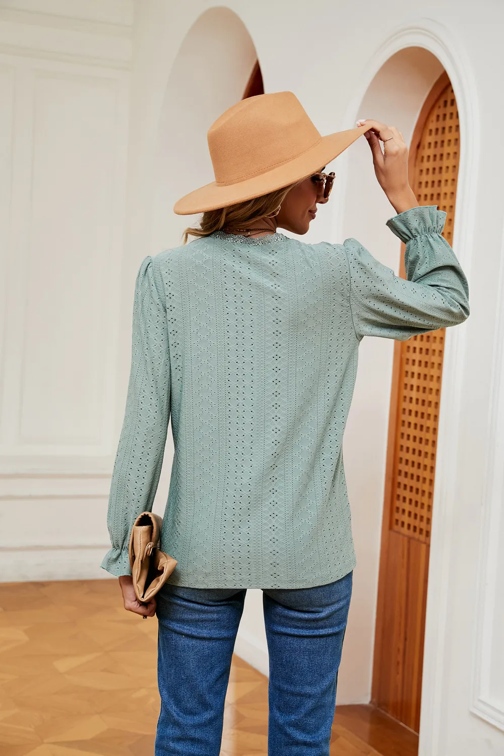 V-Neck Flounce Sleeve Blouse, image 3