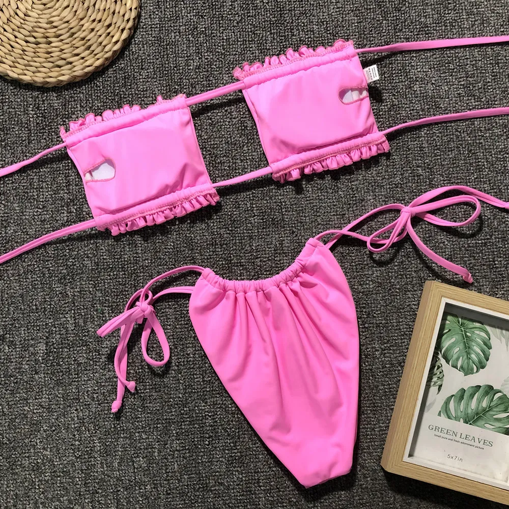 Frill Trim Ruched Bikini Set, image 18