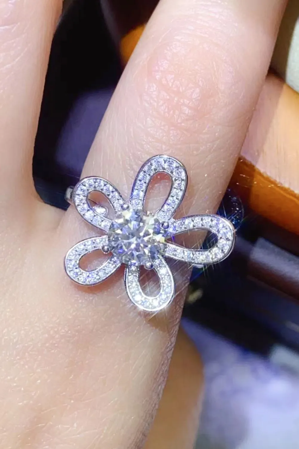 1 Carat Moissanite Flower-Shape Open Ring, image 6