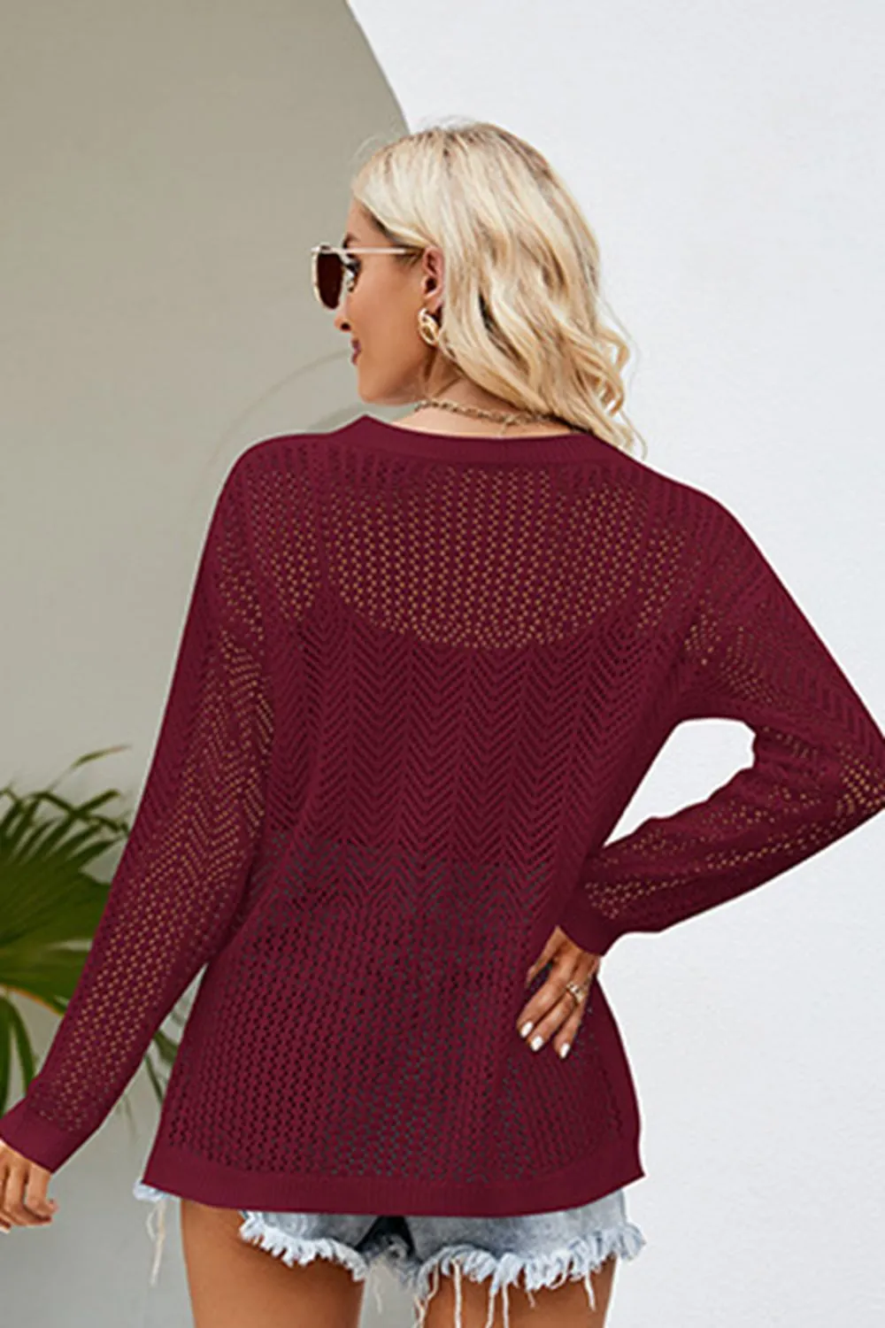 Lace-Up Slit Knit Top, image 9