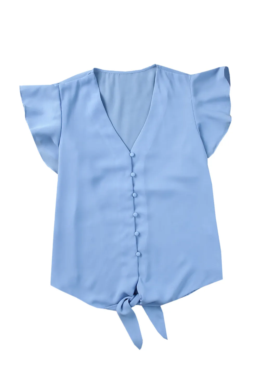 V-Neck Tie Hem Flutter Sleeve Blouse, image 16