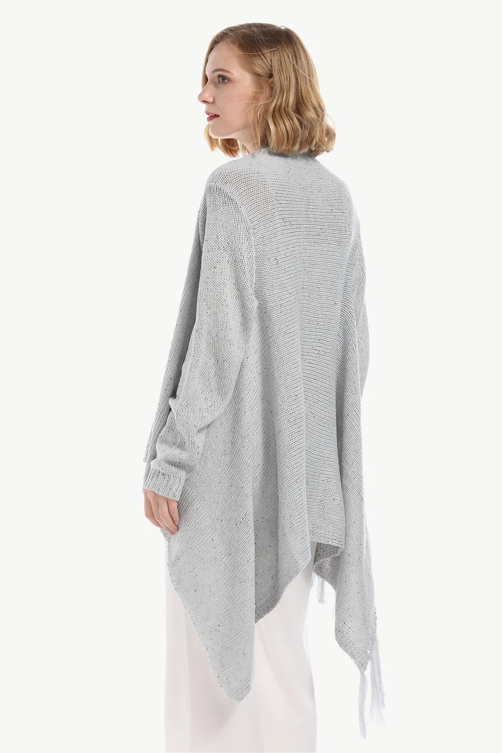 One-Button Tassel Tie Asymmetrical Hem Cardigan, image 17
