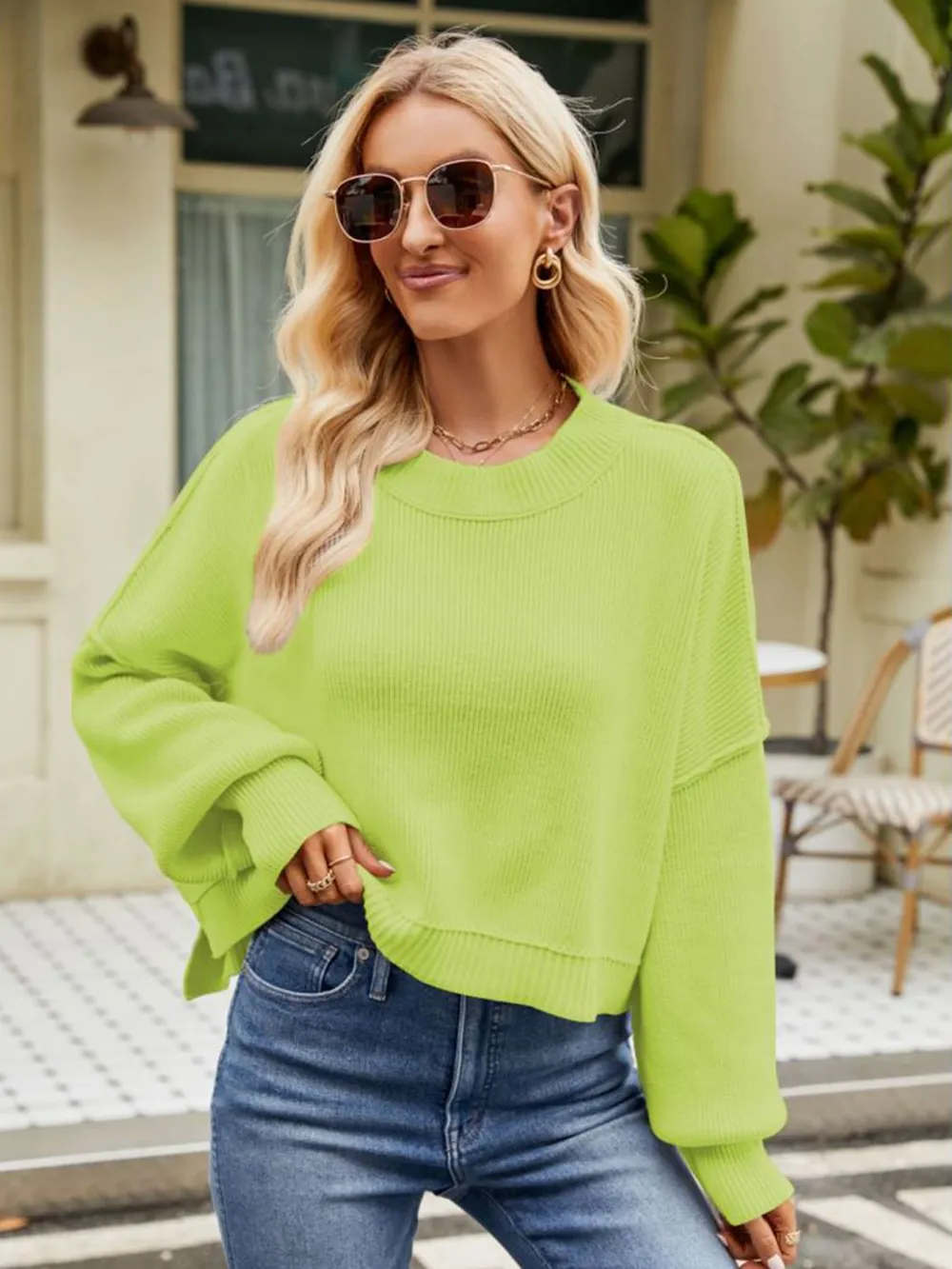 Round Neck Dropped Shoulder Sweater, image 11