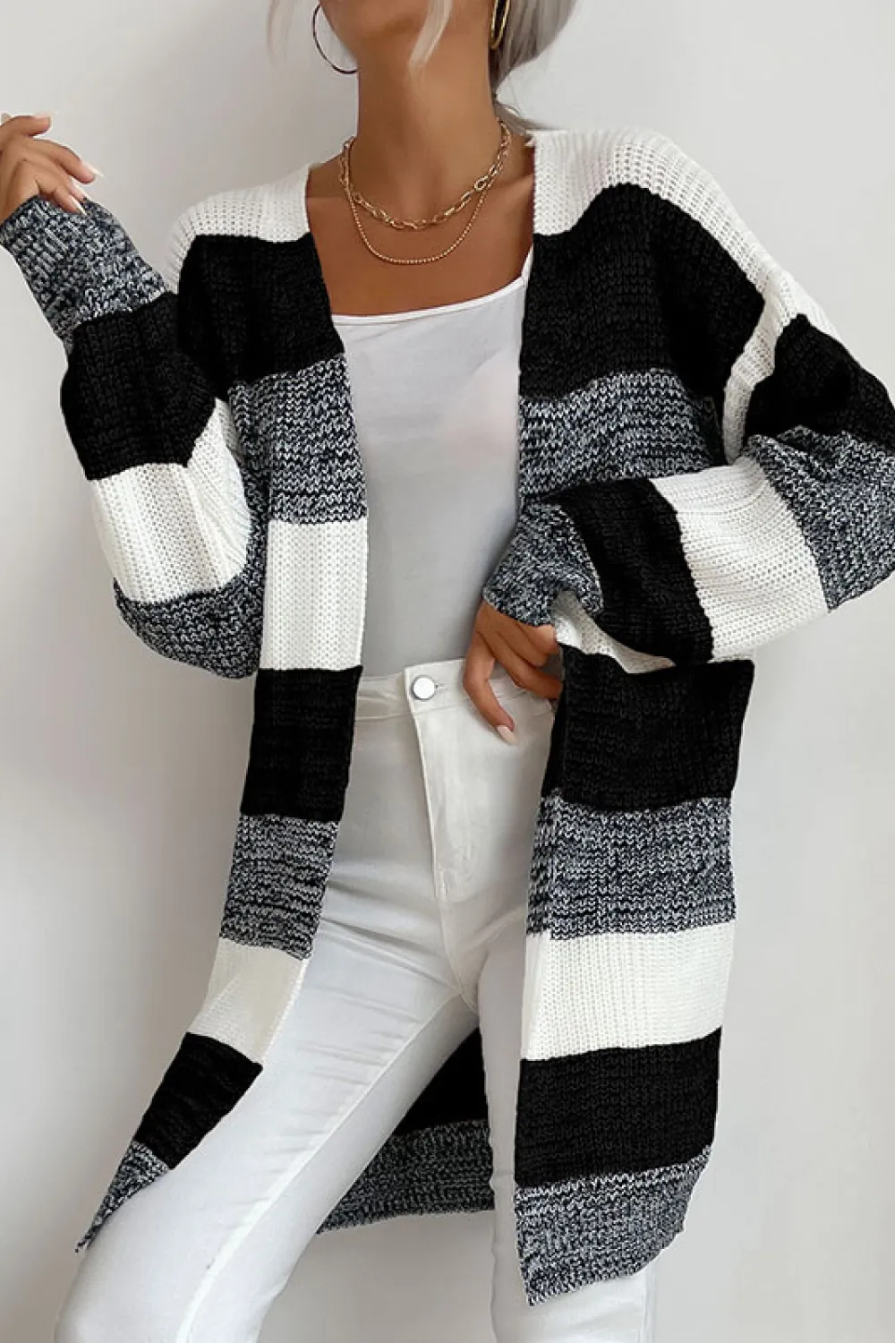 Striped Long Sleeve Duster Cardigan, image 4