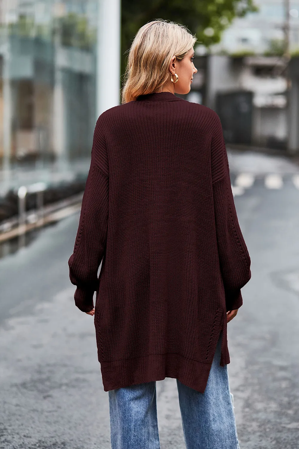 Open Front Dropped Shoulder Longline Cardigan, image 16