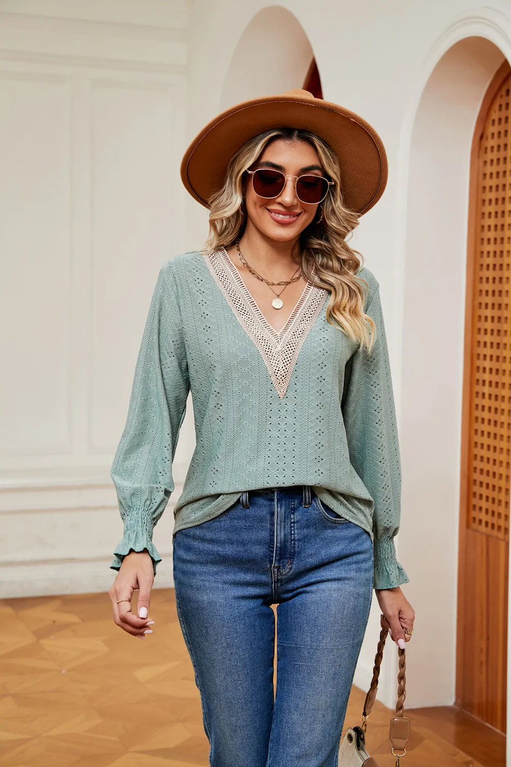 Contrast Flounce Sleeve Blouse, image 17