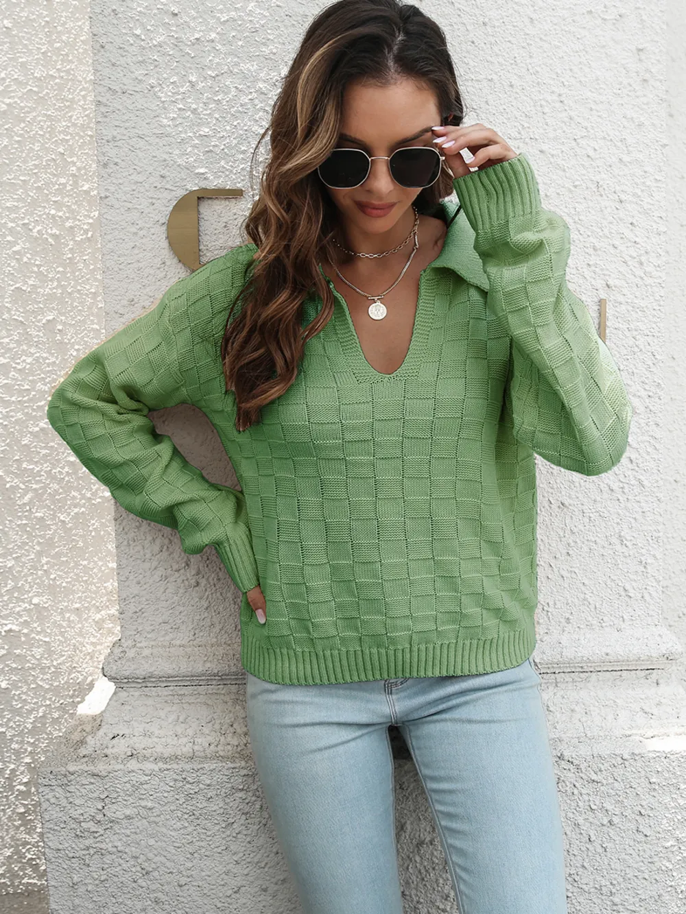 Johnny Collar Dropped Shoulder Sweater, image 2
