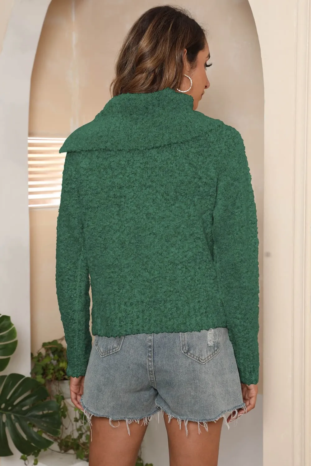 Asymmetrical Neck Long Sleeve Pullover Sweater, image 10