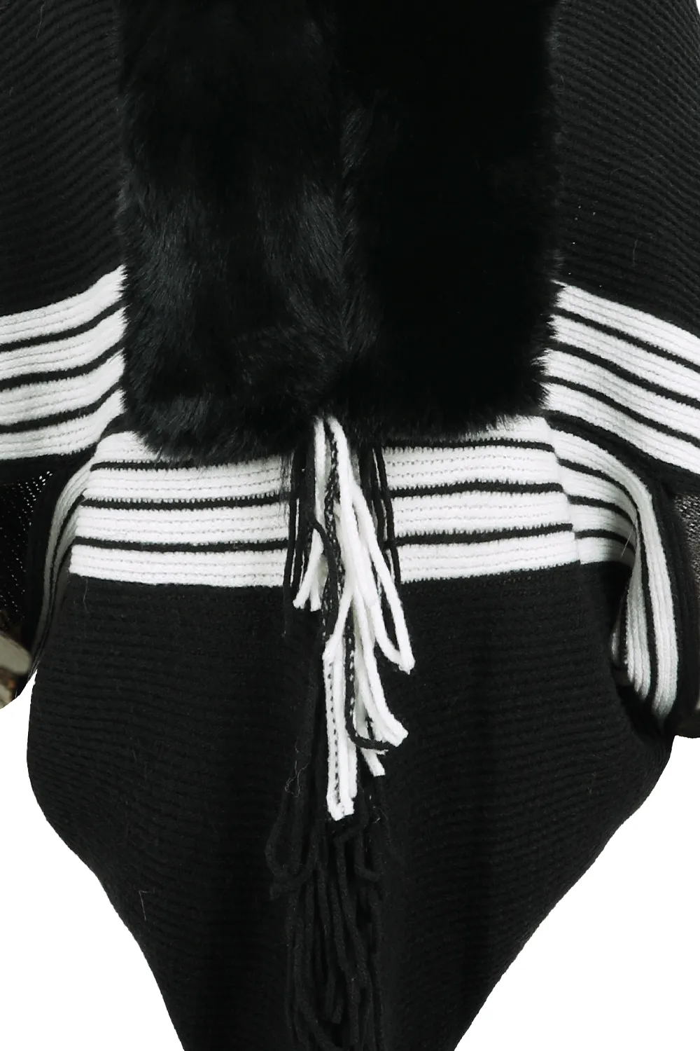 Striped Fringe Detail Long Sleeve Poncho, image 8