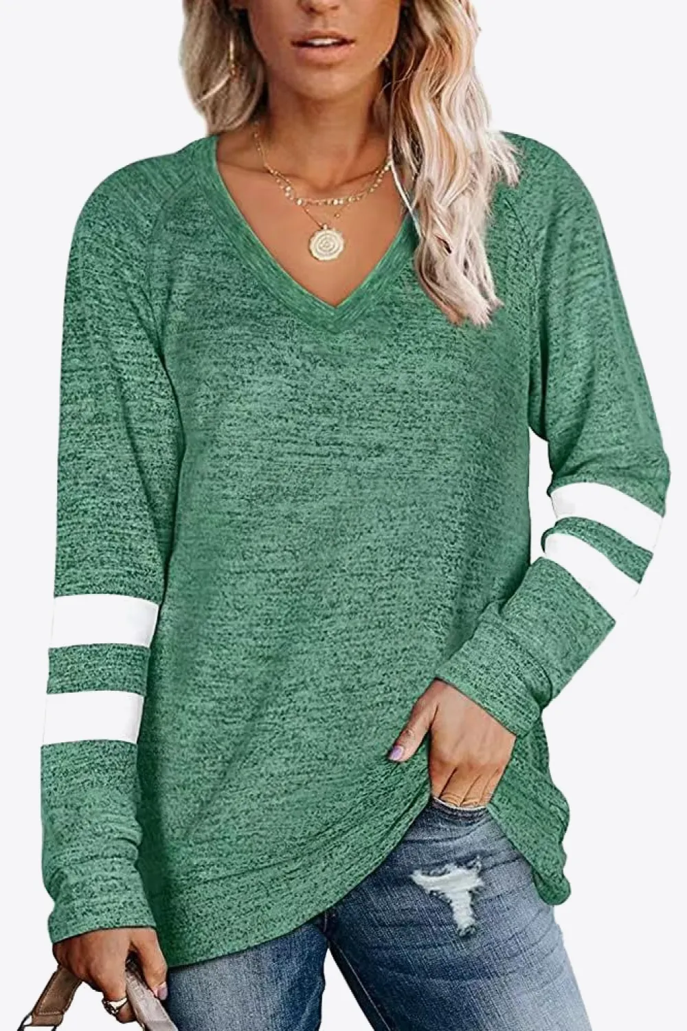 Striped Contrast Raglan Sleeve Top, image 13