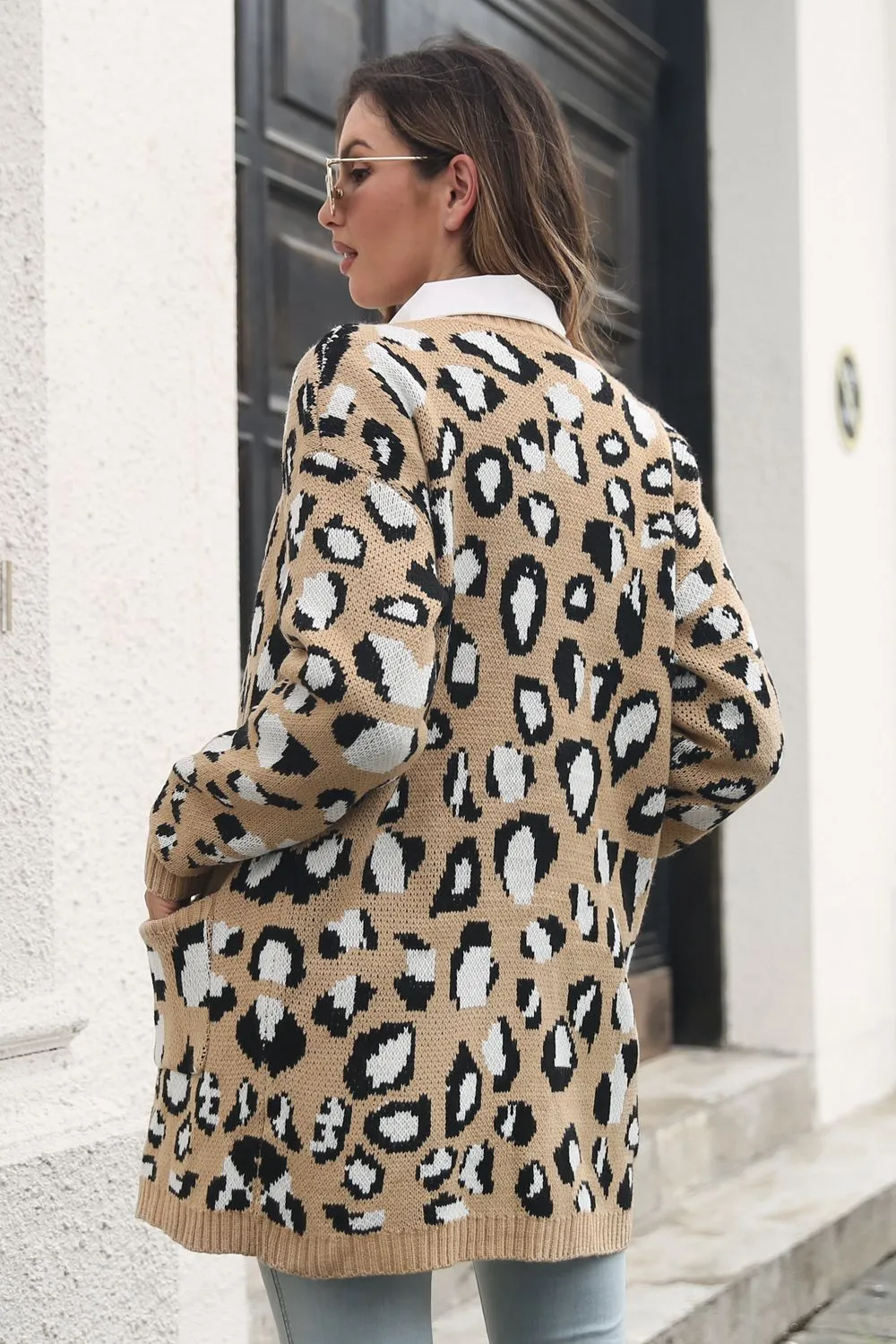 Leopard Open Front Cardigan with Pockets, image 2