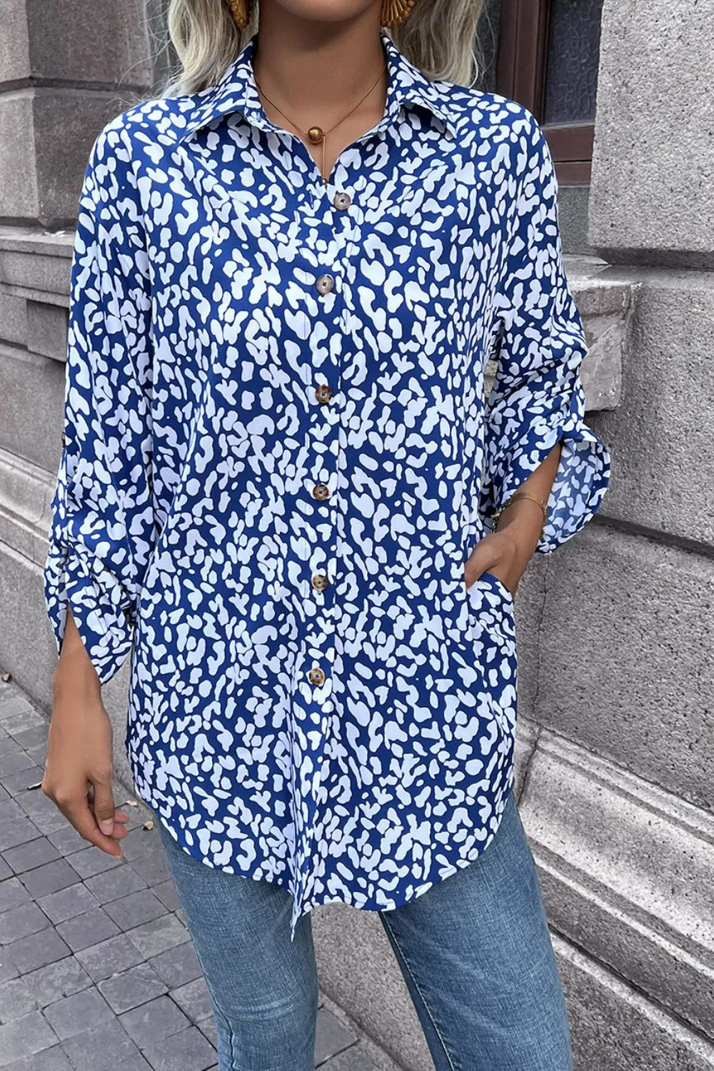 Leopard Roll-Tap Sleeve Shirt, image 17