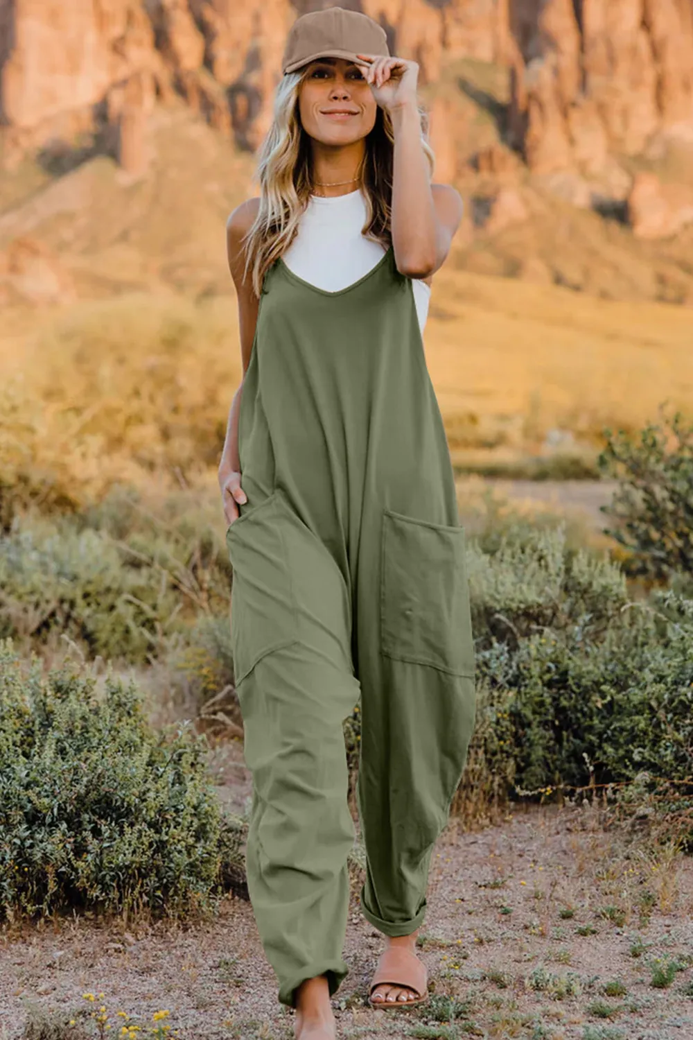 Full Size V-Neck Sleeveless Jumpsuit with Pockets