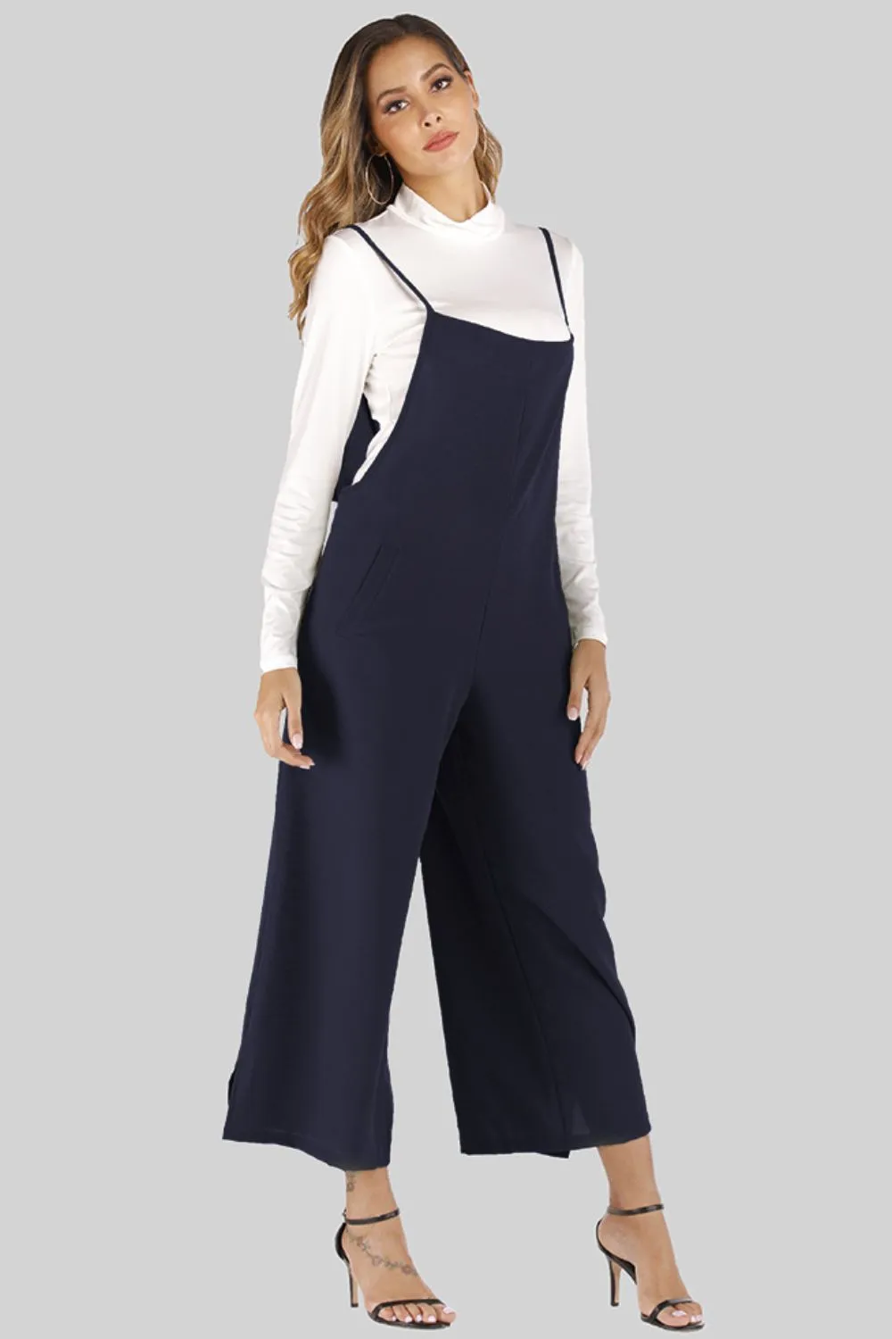 Full Size Cropped Wide Leg Overalls with Pockets, image 9