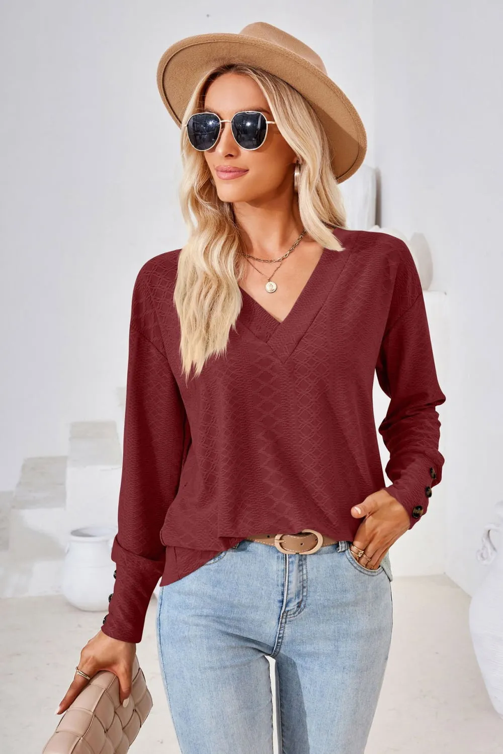 V-Neck Long Sleeve Blouse, image 22