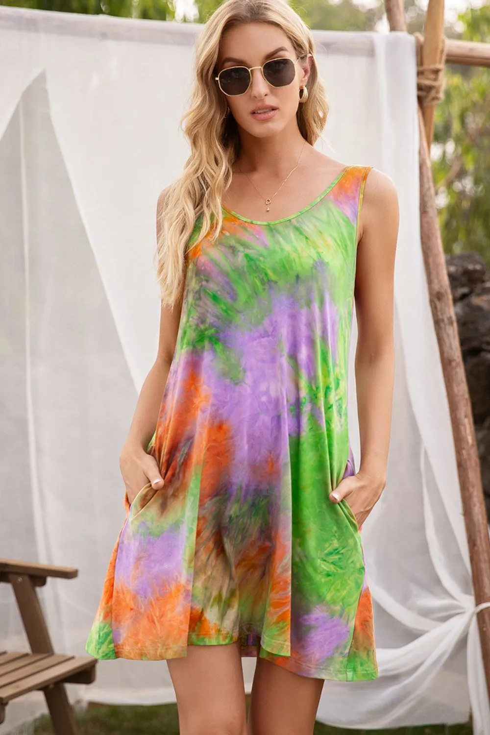 Tie-Dye Sleeveless Dress with Pockets, image 8