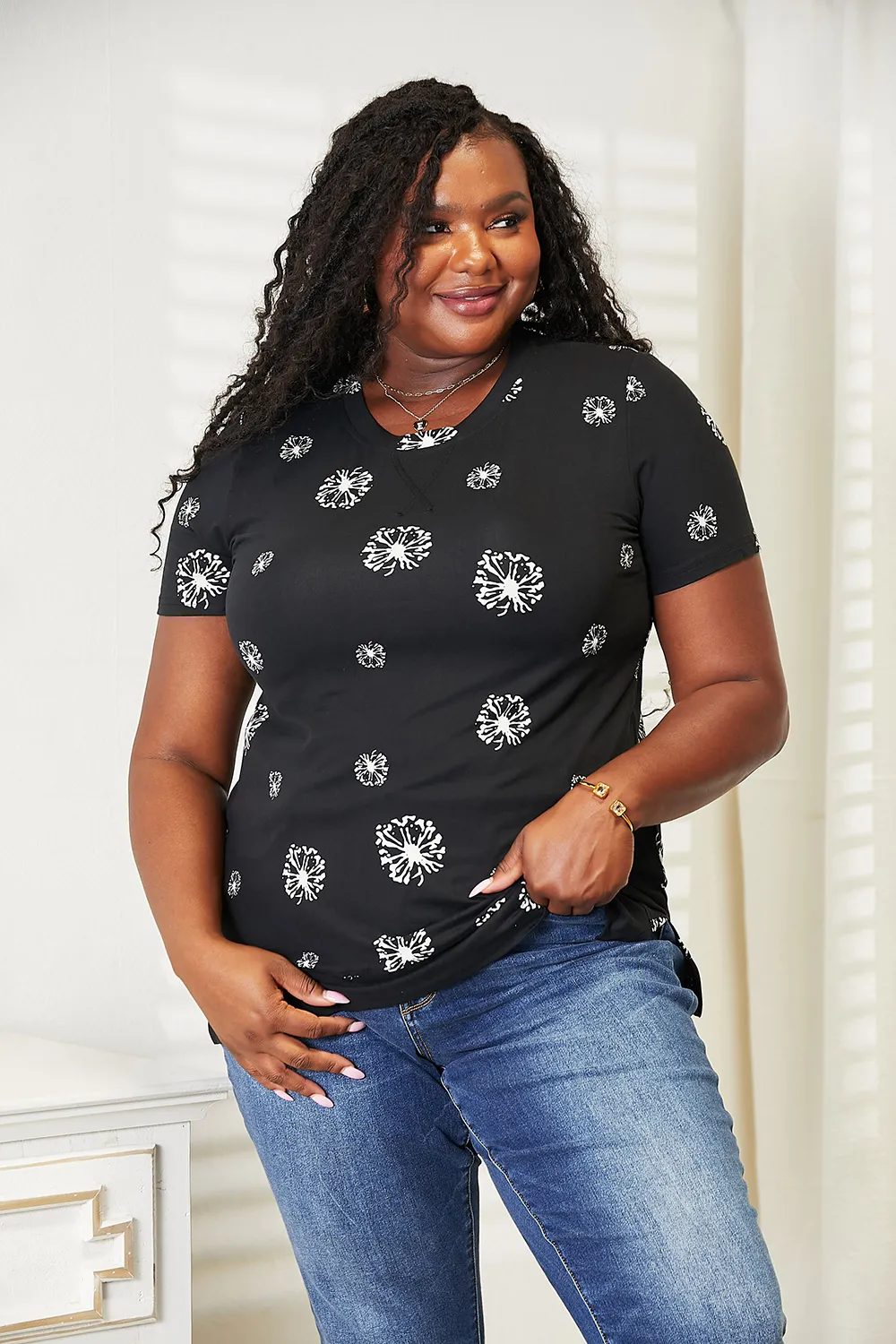Dandelion Print Round Neck T-Shirt, image 6