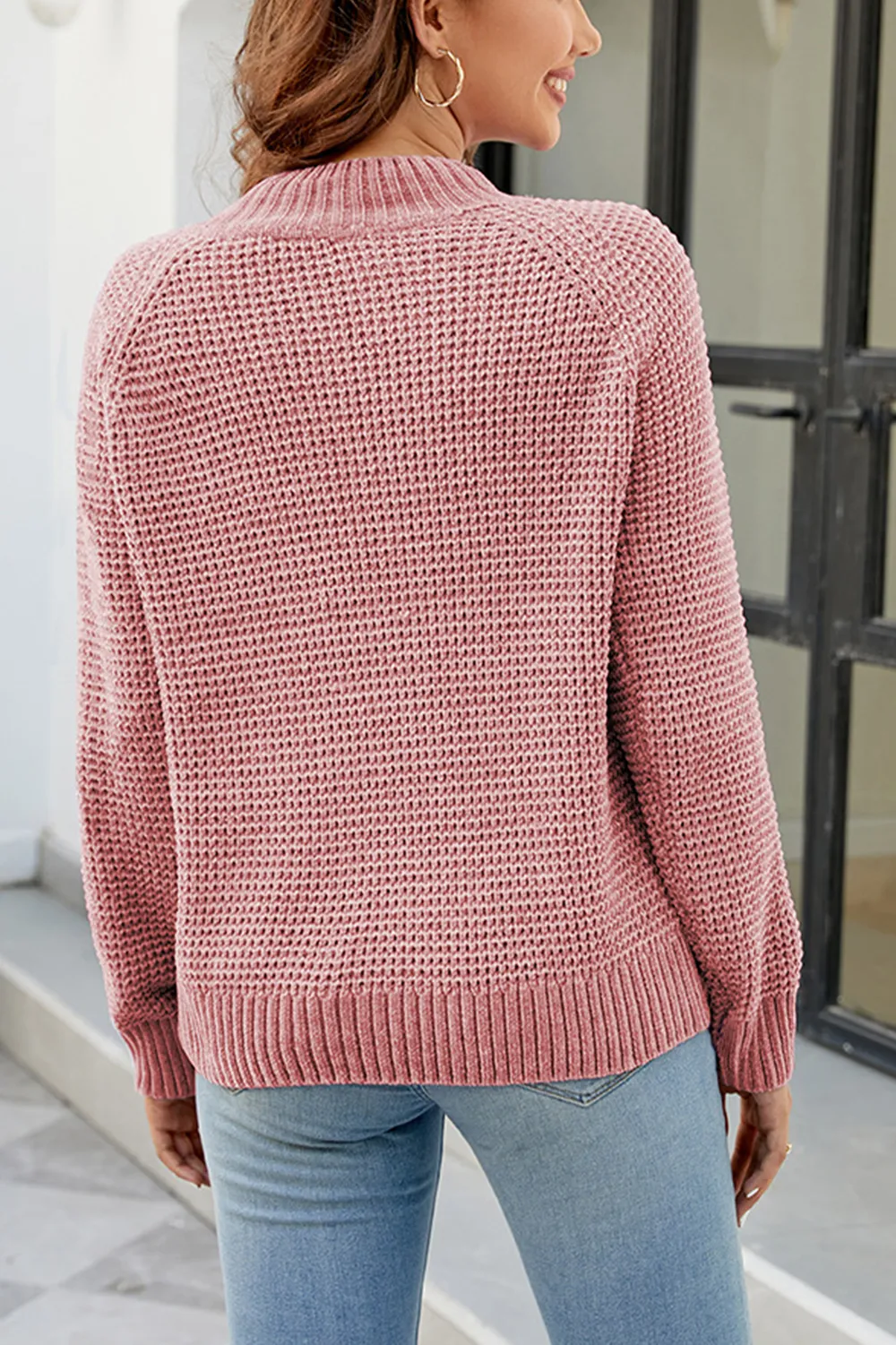 Waffle-Knit Round Neck Reglan Sleeve Sweater, image 10