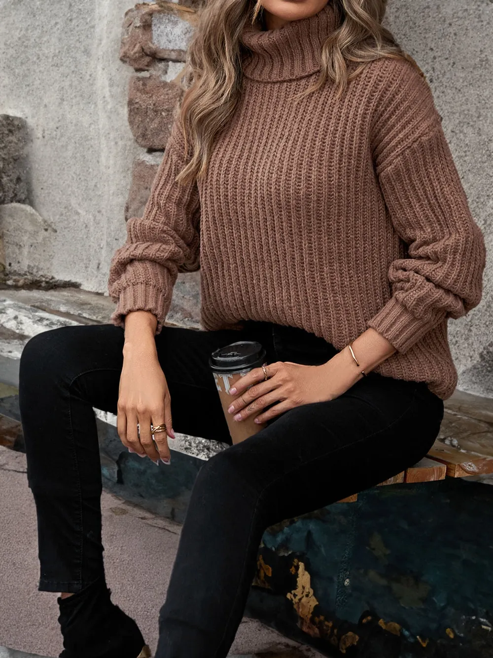 Turtleneck Rib-Knit Sweater, image 3