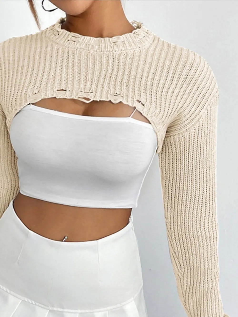 Distressed Long Sleeve Cropped Sweater, image 7