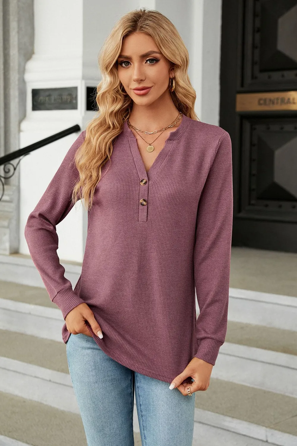 V-Neck Long Sleeve Blouse, image 3