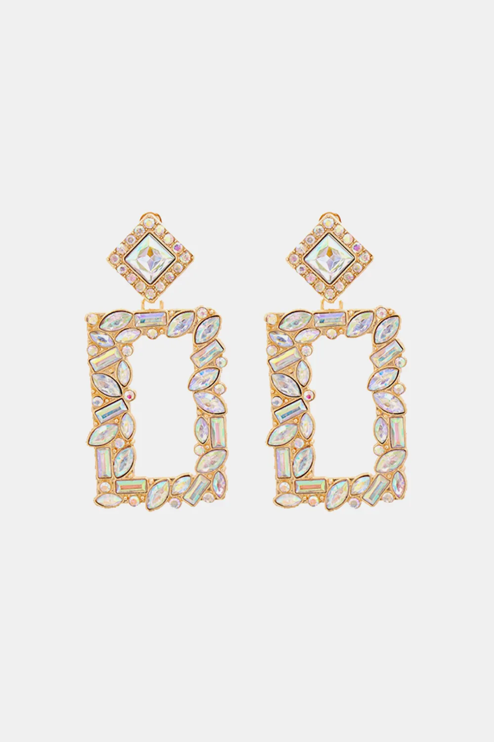 Square Shape Glass Stone Dangle Earrings, image 5
