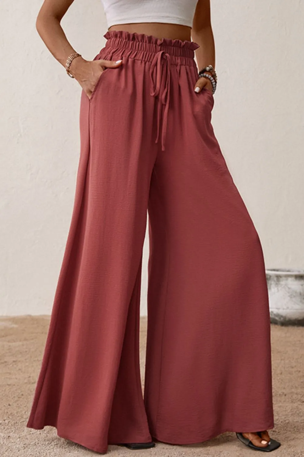 Smocked Paperbag Waist Wide Leg Pants, image 4