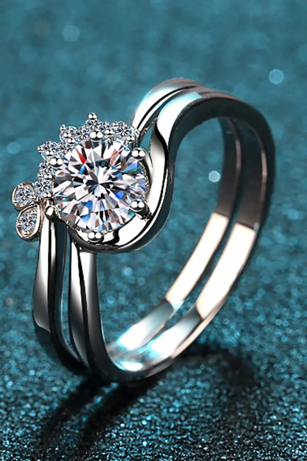 Moissanite Rhodium-Plated Two-Piece Ring Set, image 3
