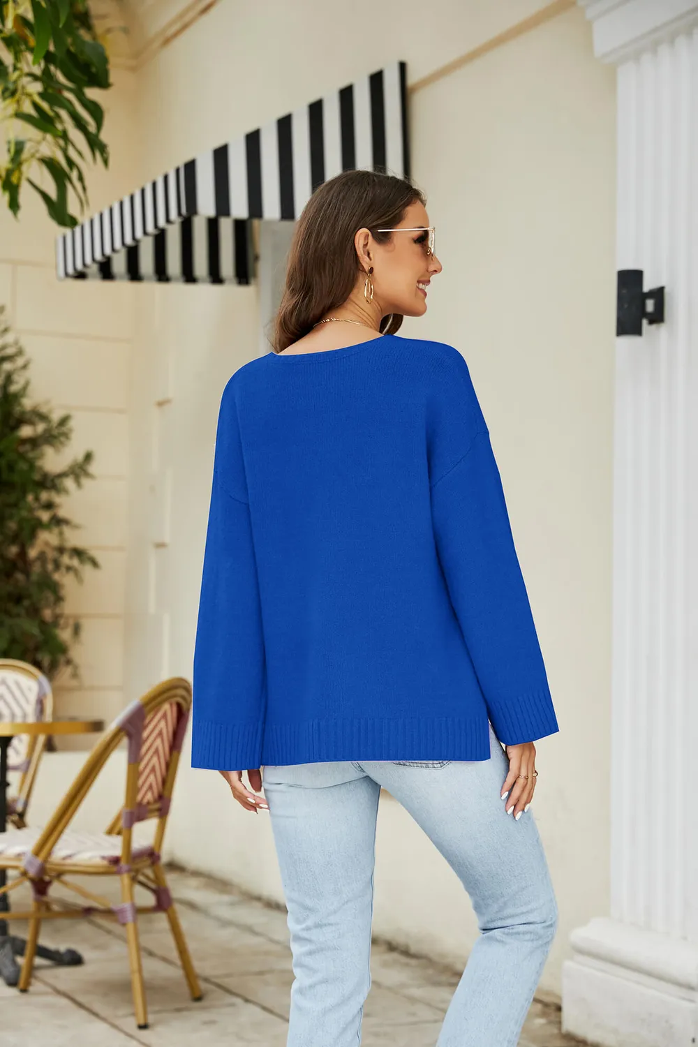 Drop Shoulder V-Neck Knit Pullover, image 9