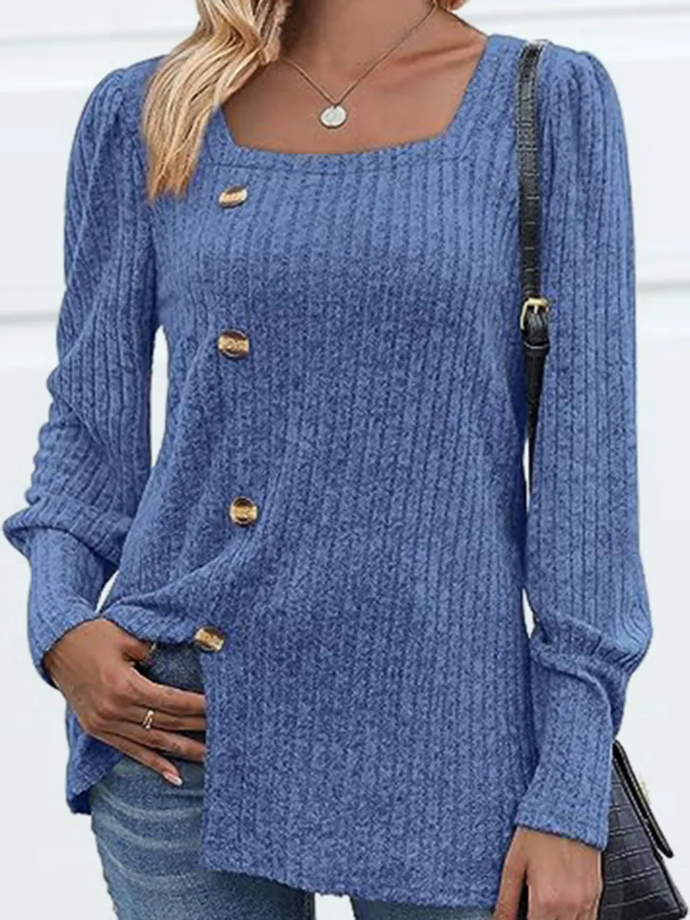 Decorative Button Square Neck Top, image 14