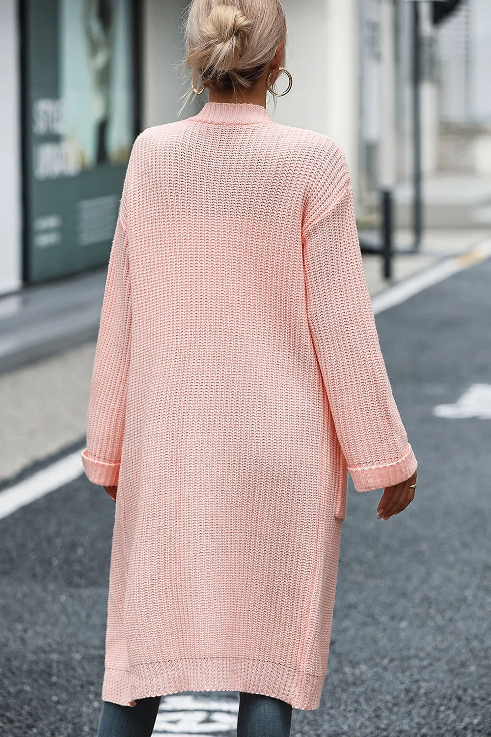 Dropped Shoulder Long Sleeve Cardigan with Pocket, image 14