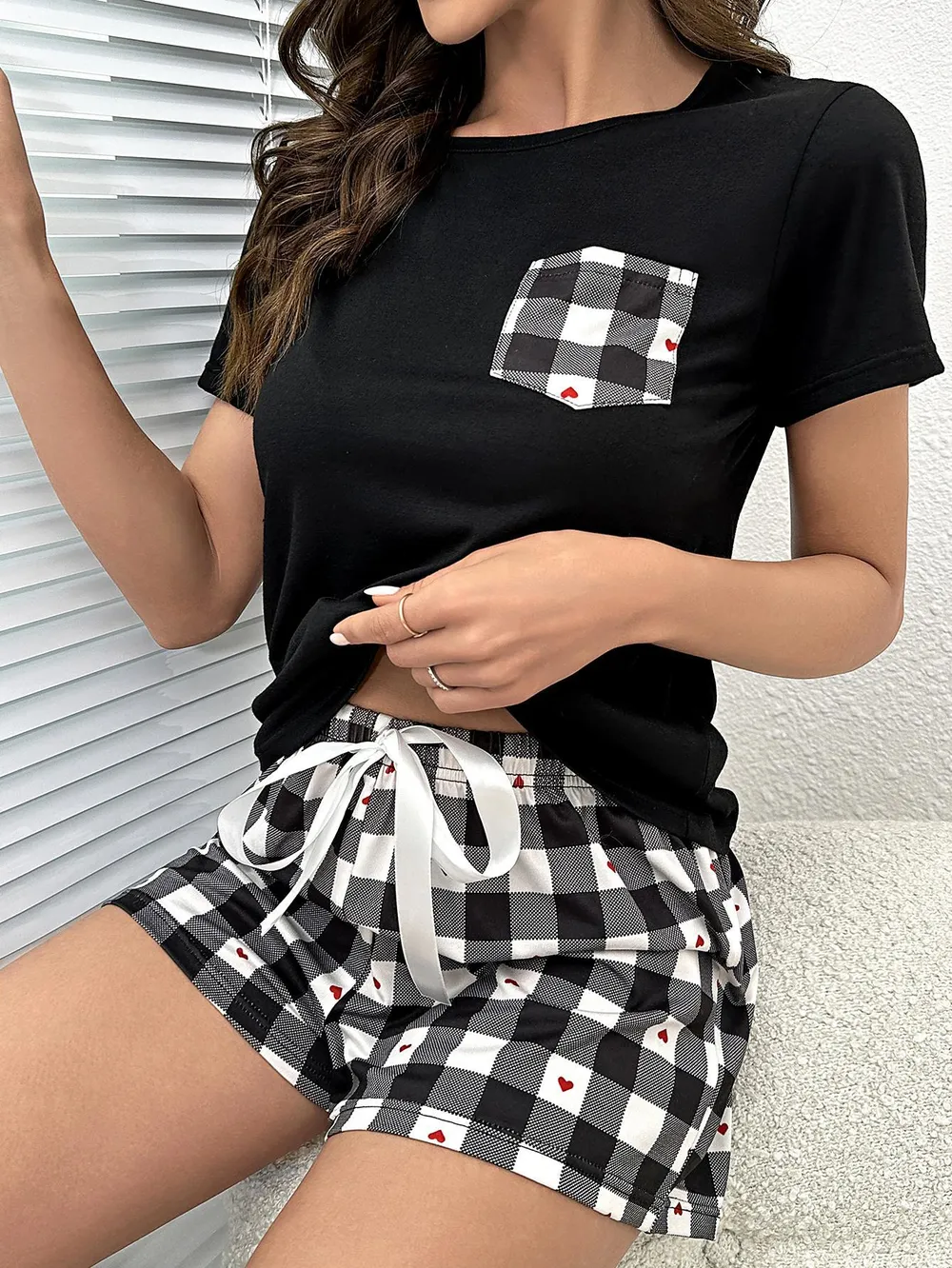 Plaid Heart Top and Shorts Lounge Set, image 6