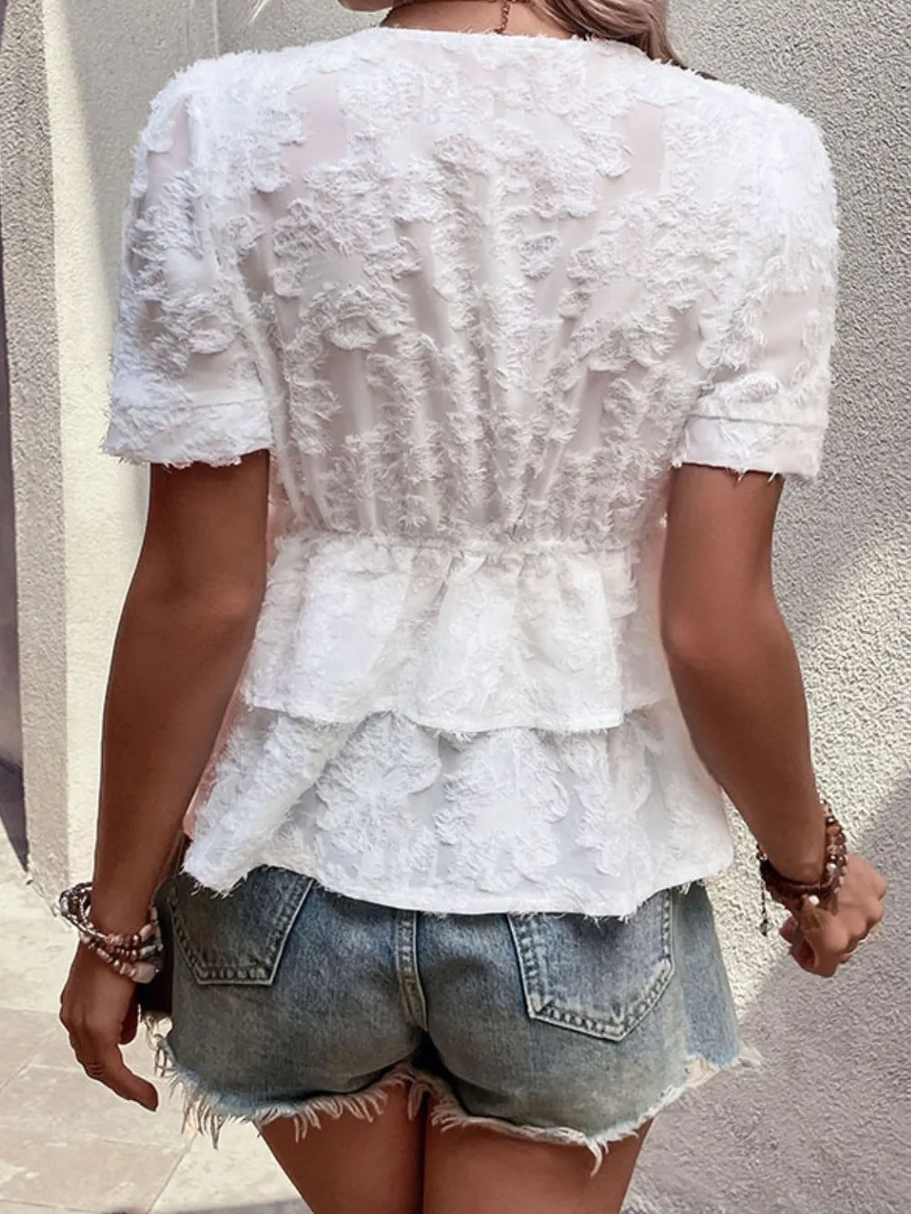 Surplice Neck Layered Peplum Top, image 5