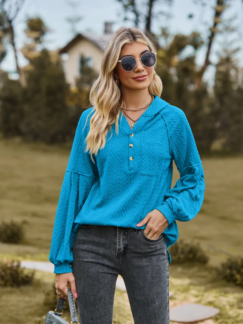 Cable-Knit Dropped Shoulder Hoodie, image 10