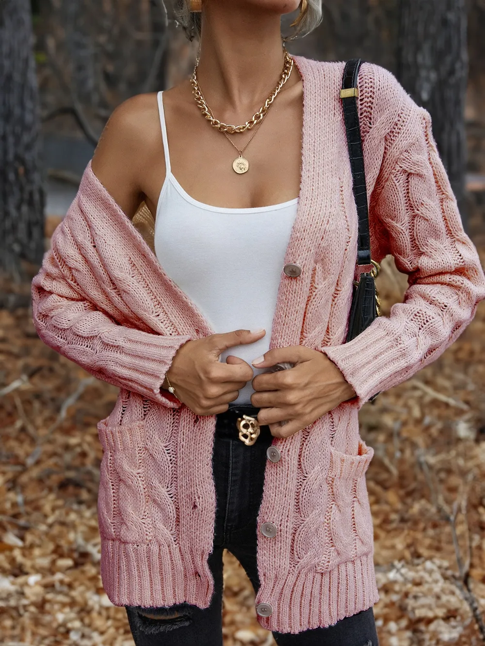 Cable-Knit Button Down Cardigan, image 5