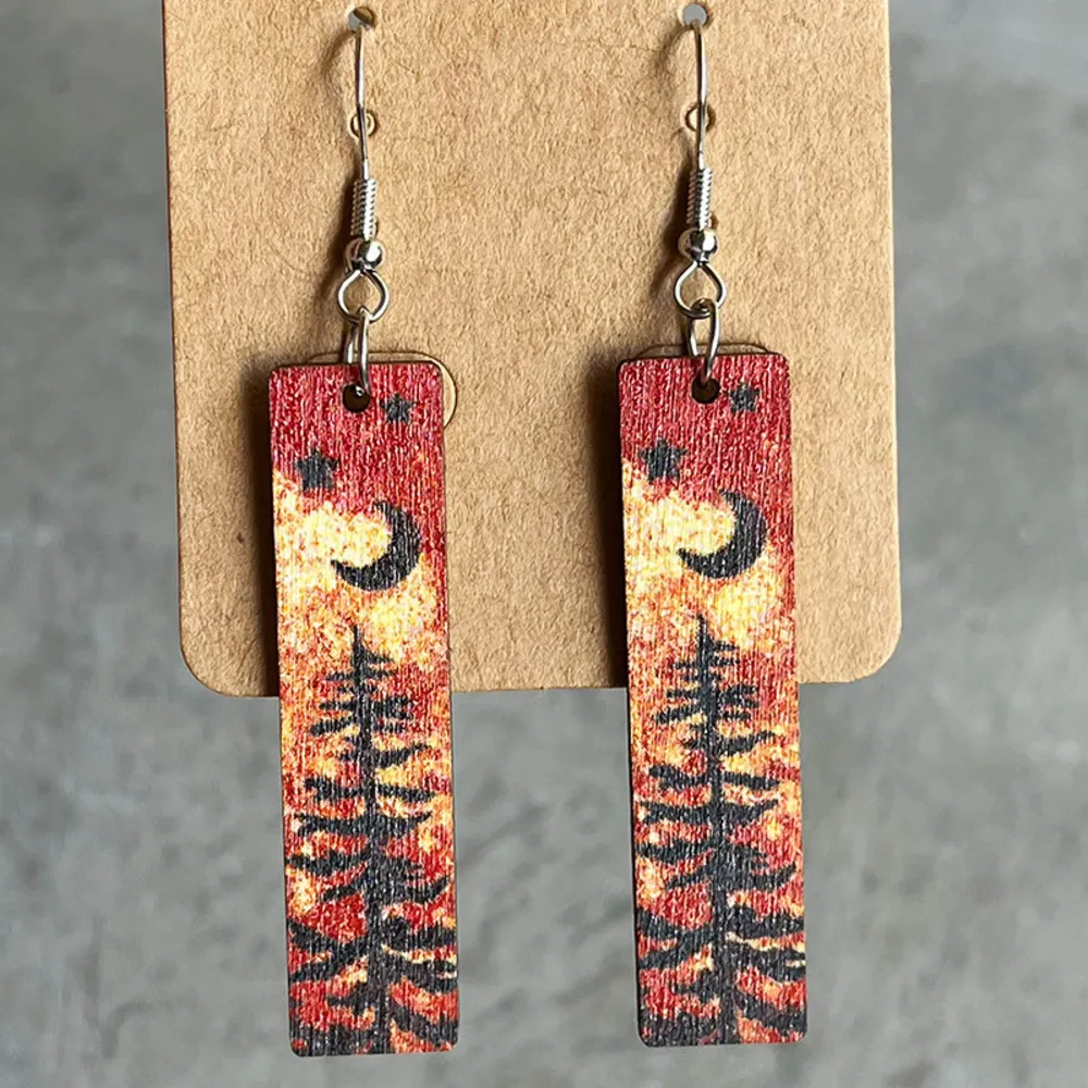 Square Shape Wooden Dangle Earrings, image 3
