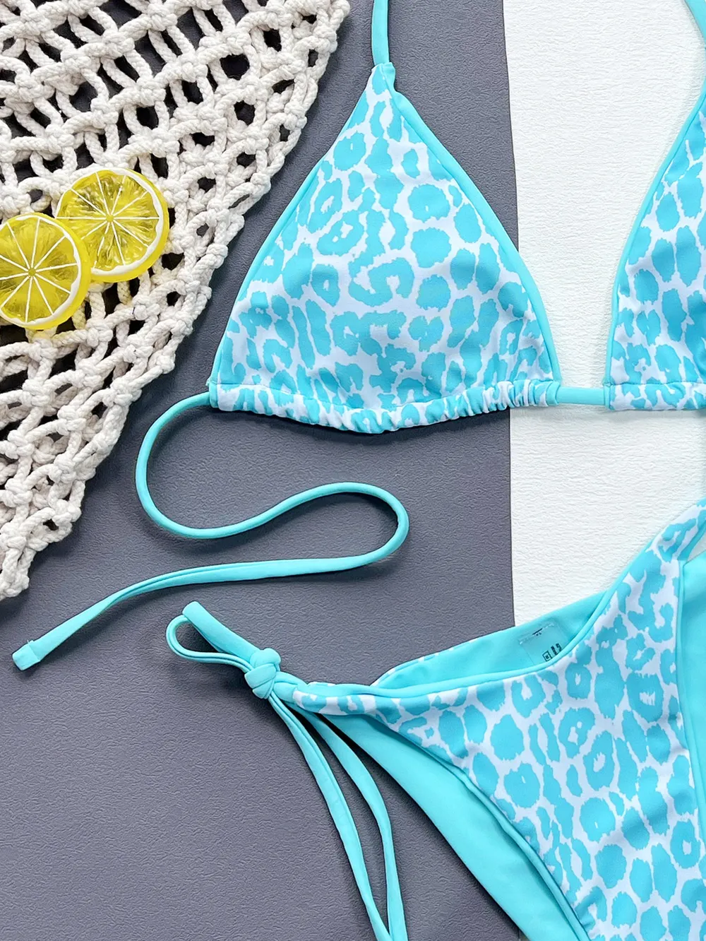 Leopard Print Halter Neck Tie Side Bikini Set, image 12