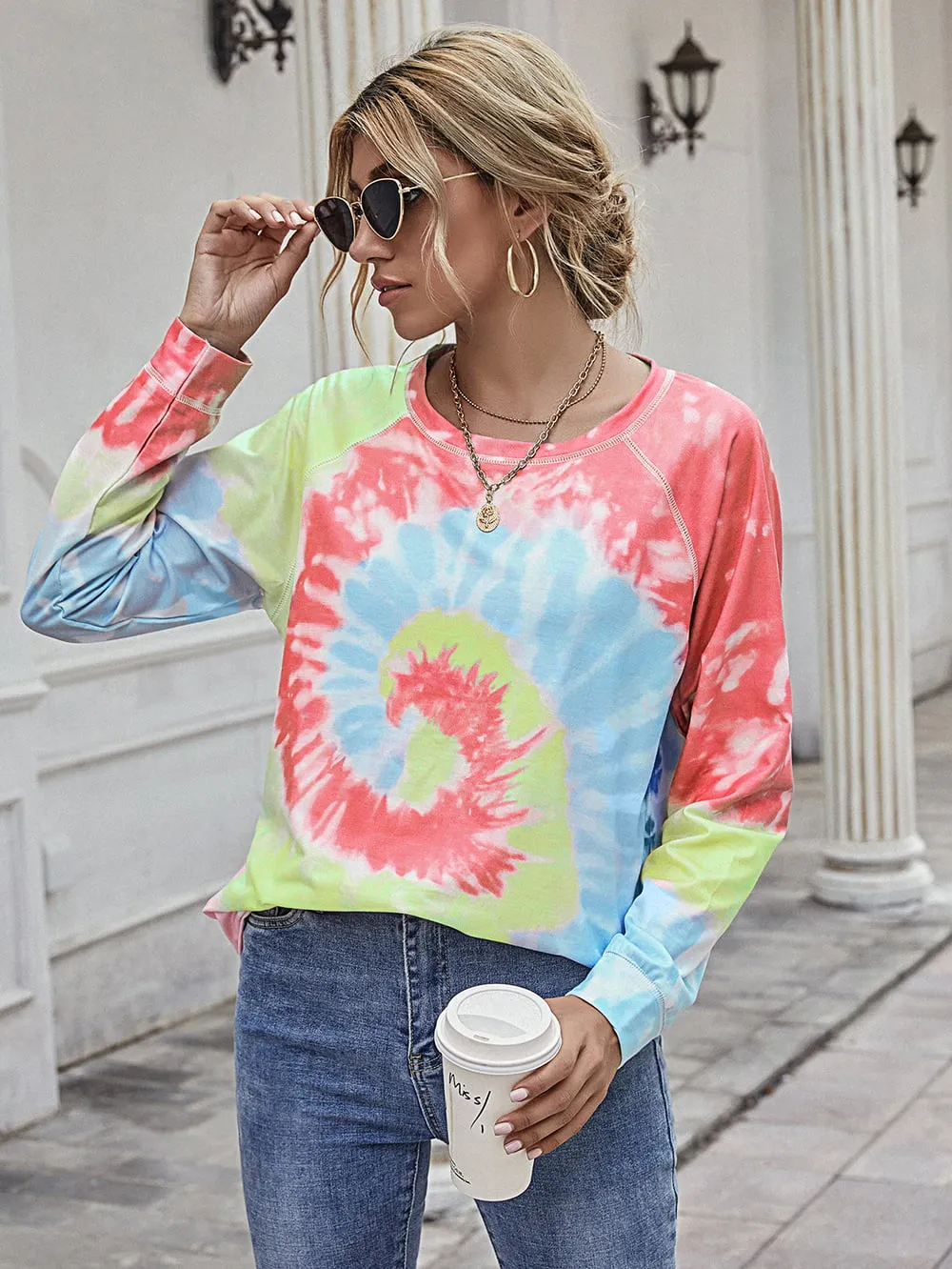 Printed Round Neck Raglan Sleeve Tee, image 4