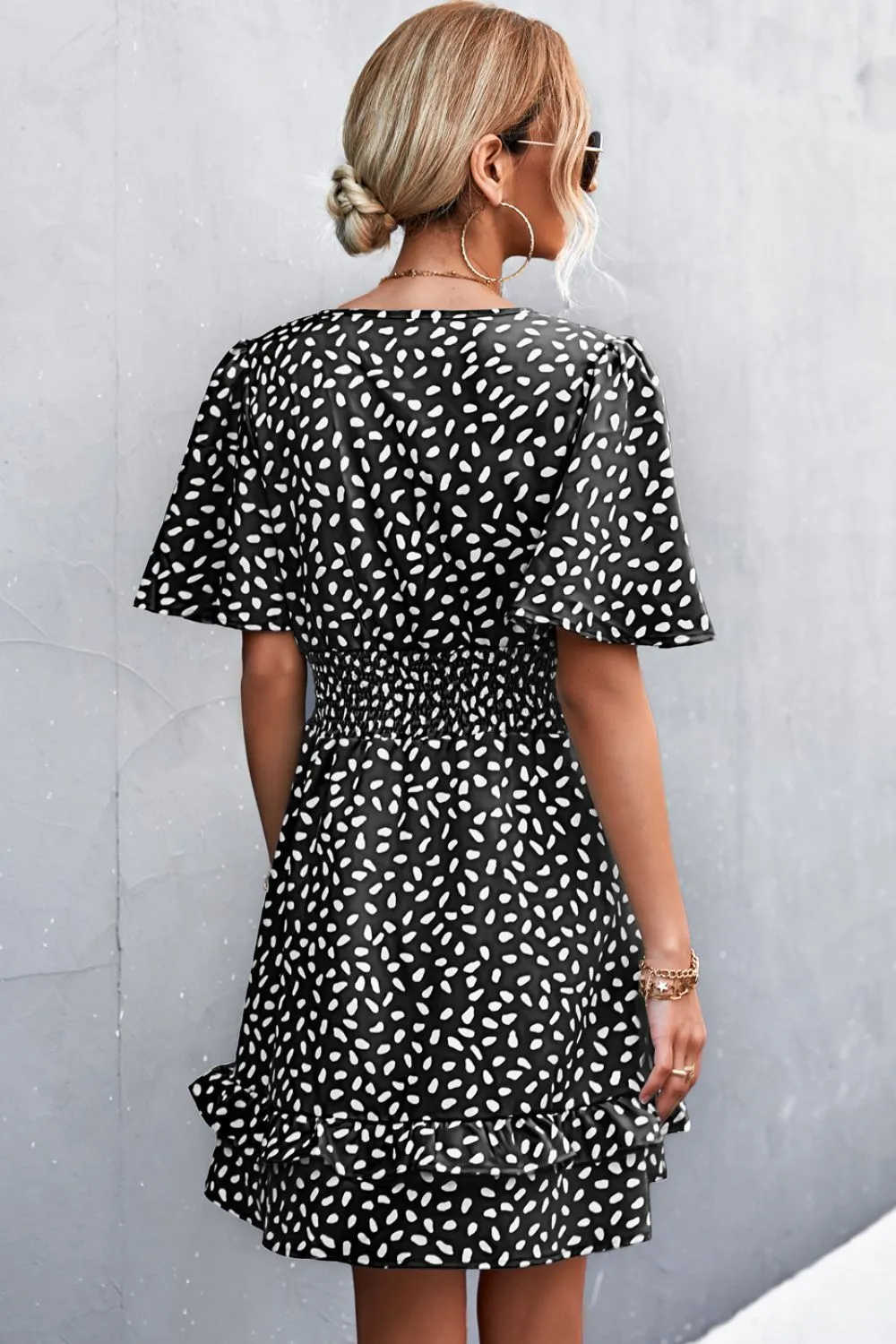 Printed Smocked Waist Layered Surplice Dress, image 11
