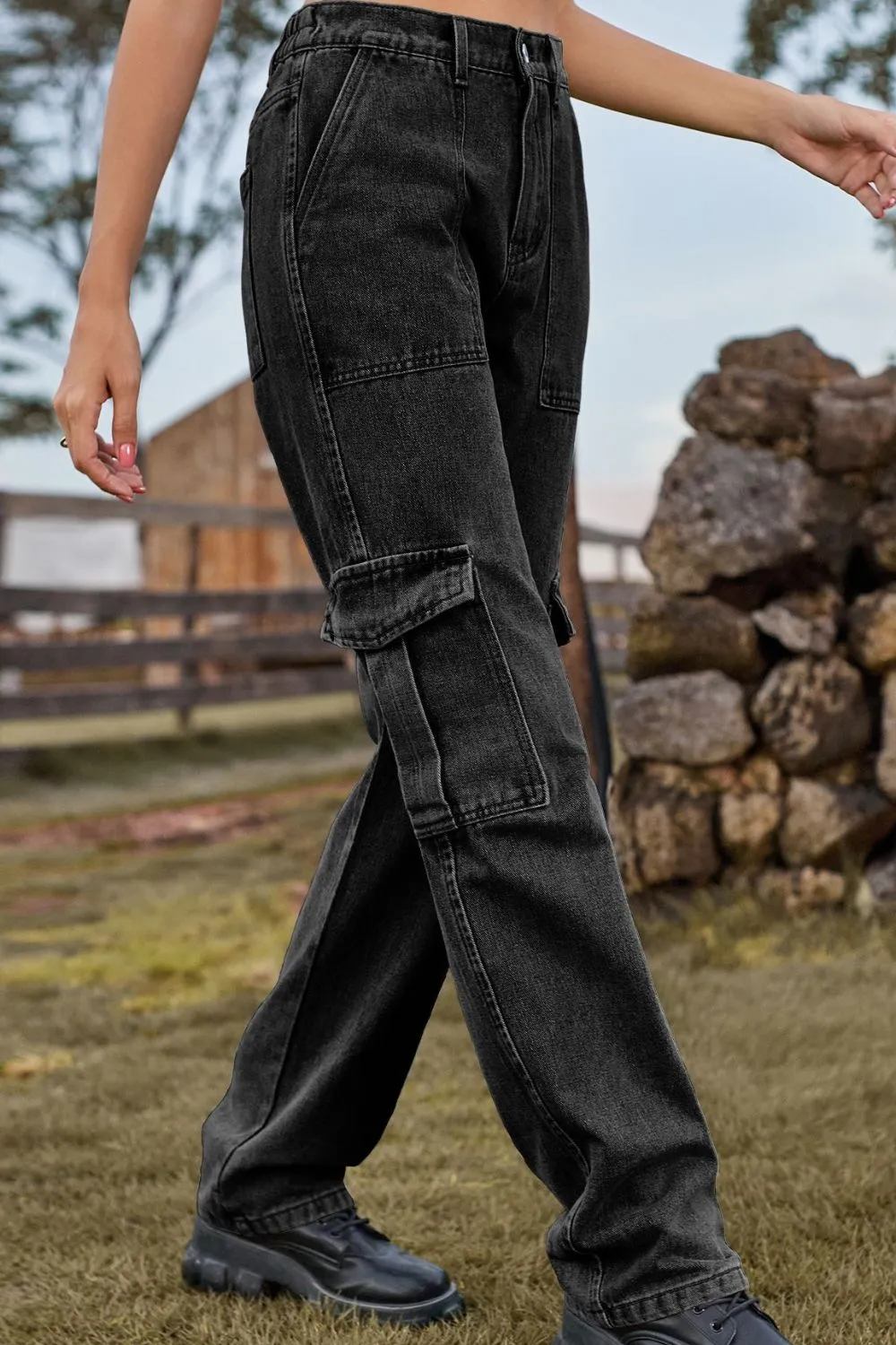 Loose Fit Long Jeans with Pockets, image 14