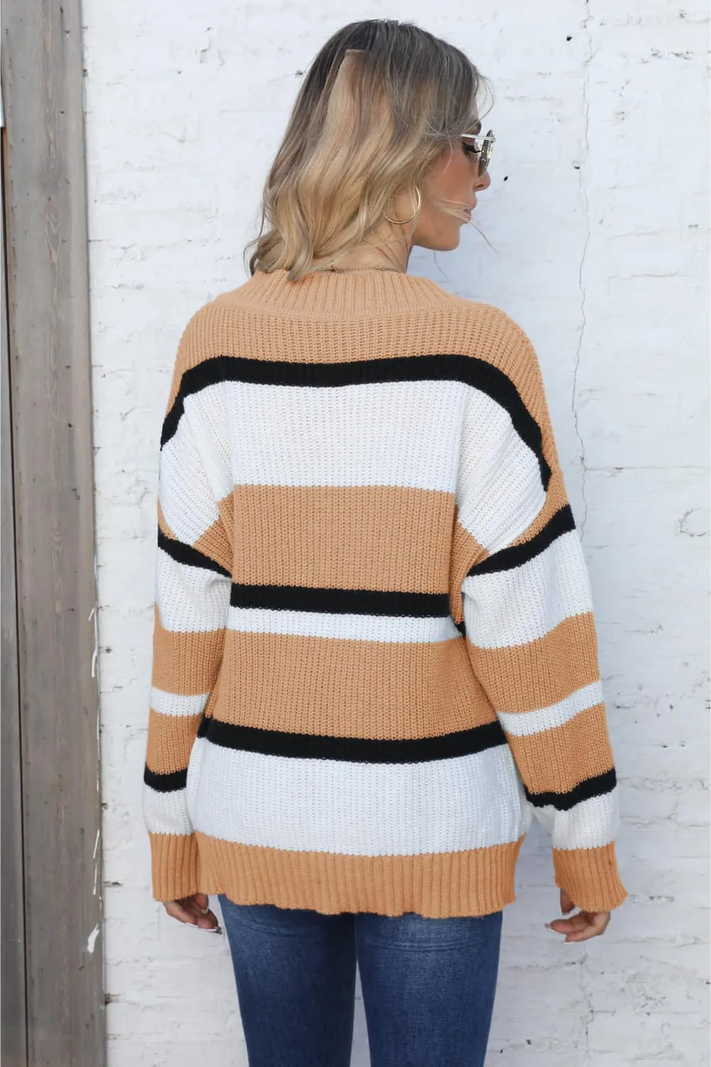 Color Block V-Neck Dropped Shoulder Sweater, image 12