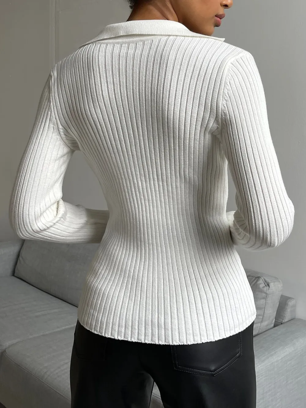Johnny Collar Rib-Knit Top, image 3