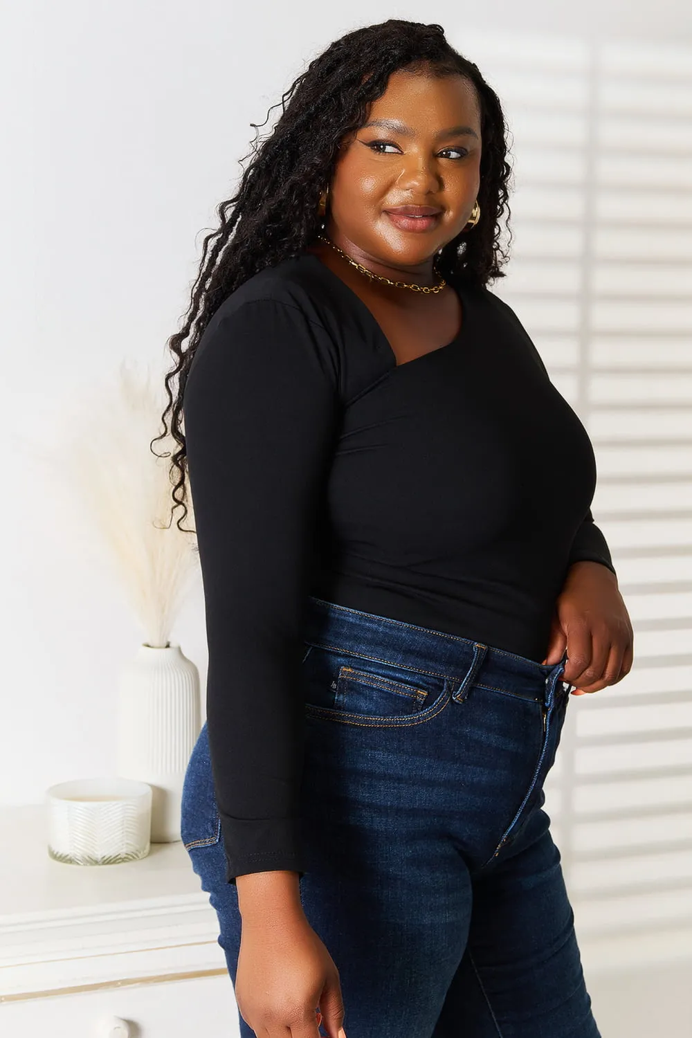 Asymmetrical Neck Long Sleeve Top, image 4