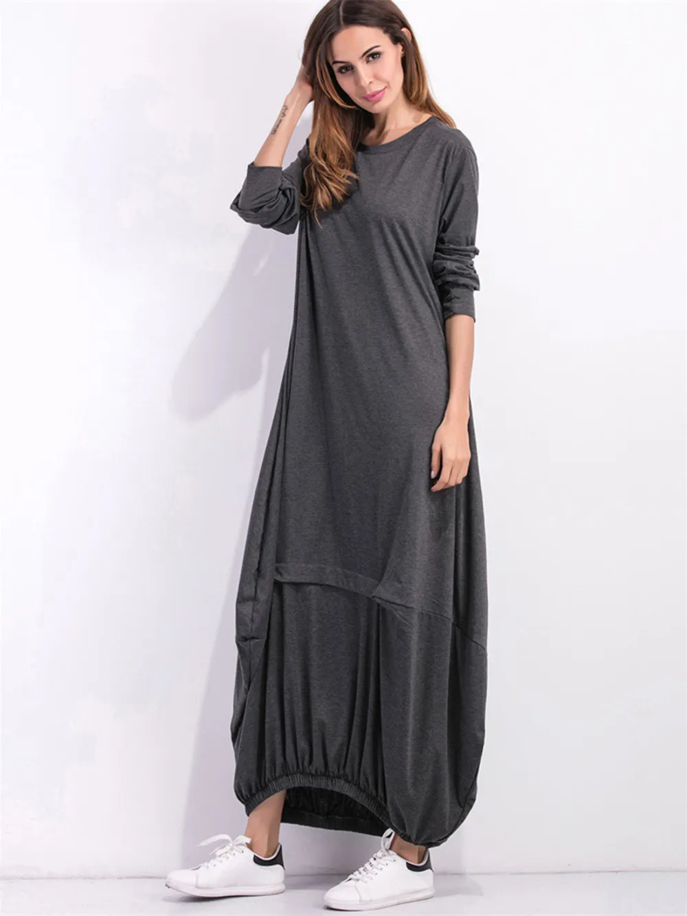Full Size Round Neck Long Sleeve Sweatshirt Dress, image 11