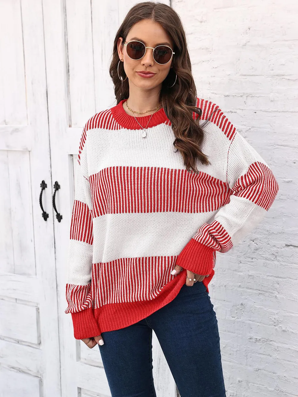 Full Size Round Neck Drop Shoulder Sweater, image 7