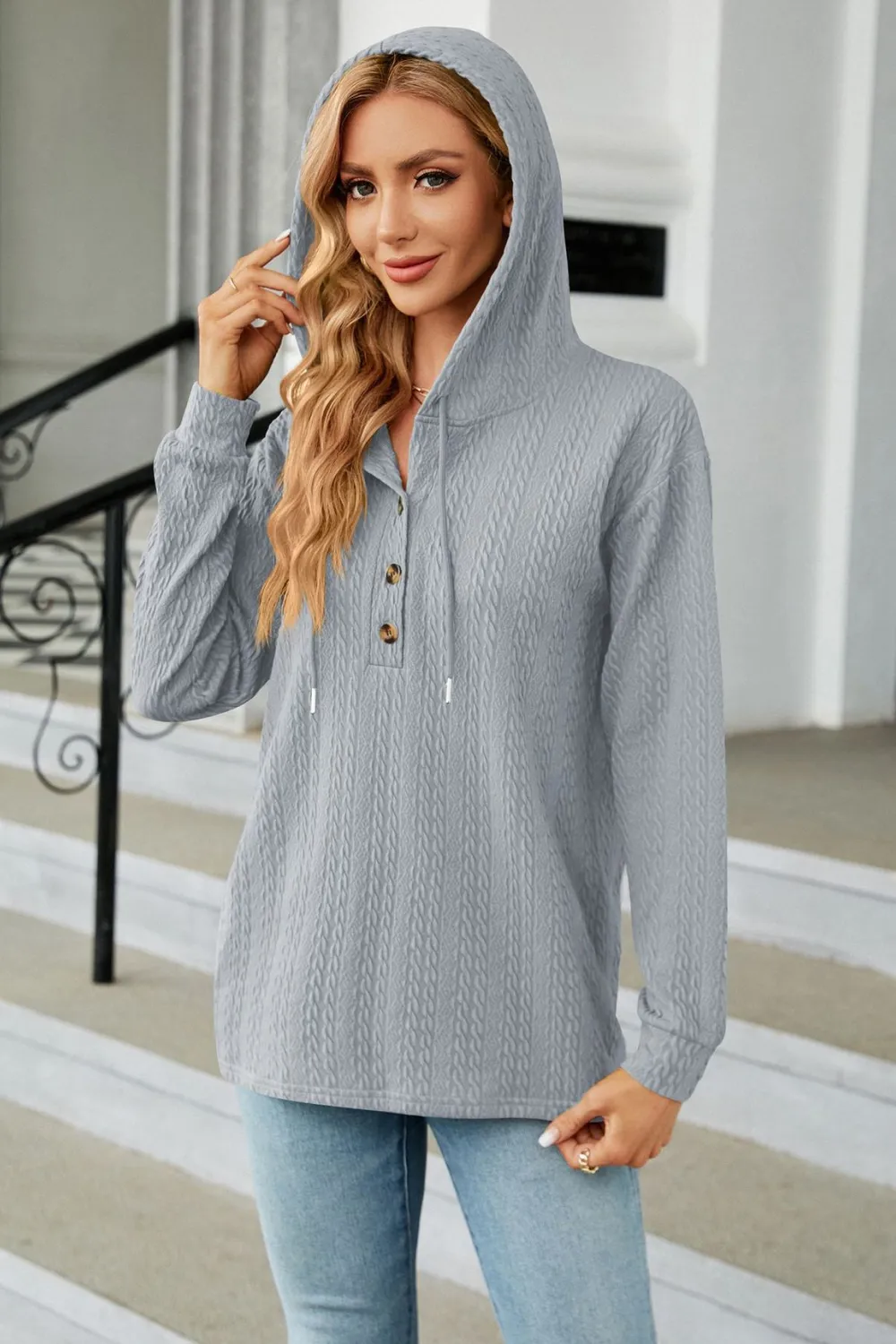 Cable-Knit Long Sleeve Hoodie, image 10