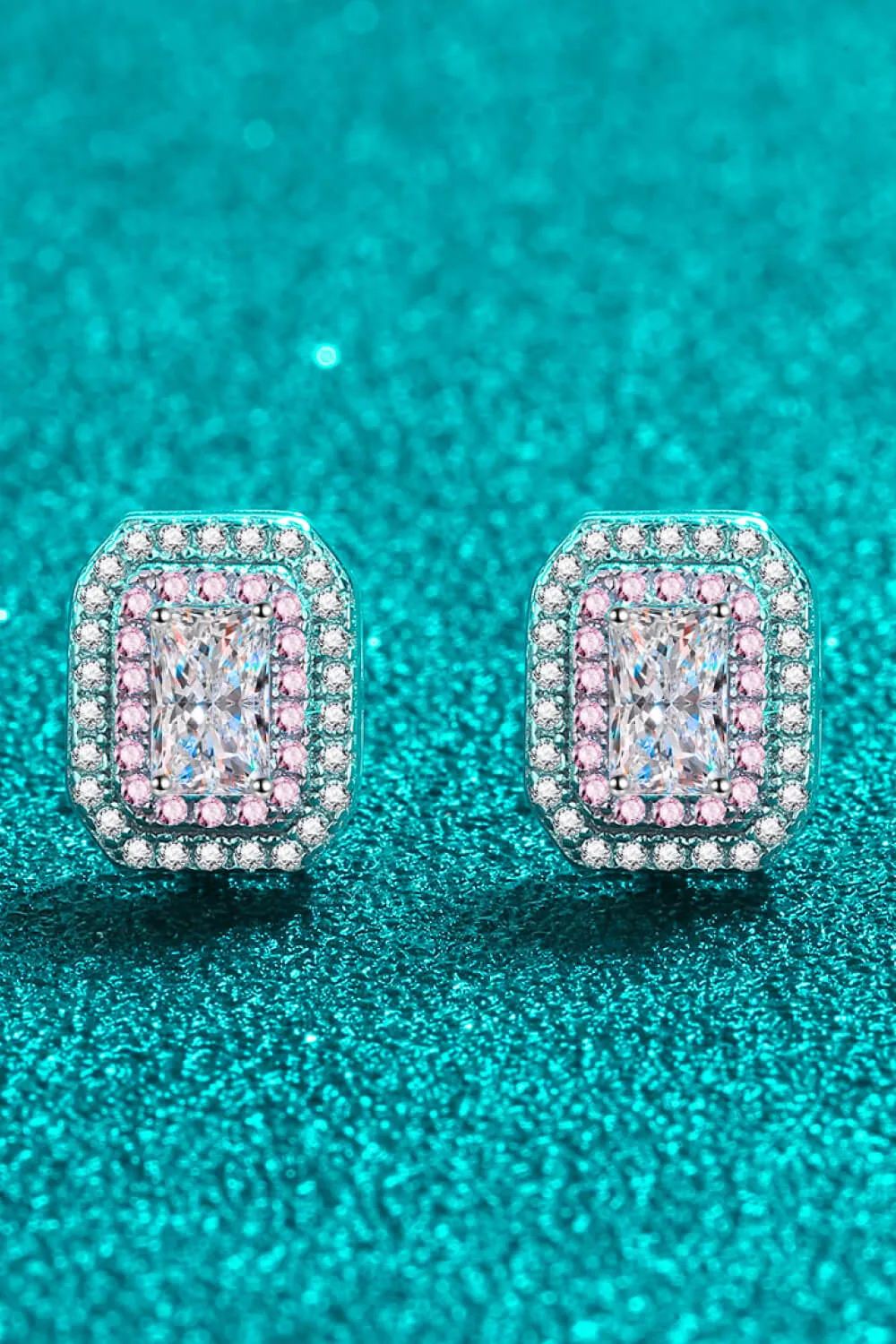 1 Carat Moissanite and Zircon Contrast Geometric Stud Earrings, image 3