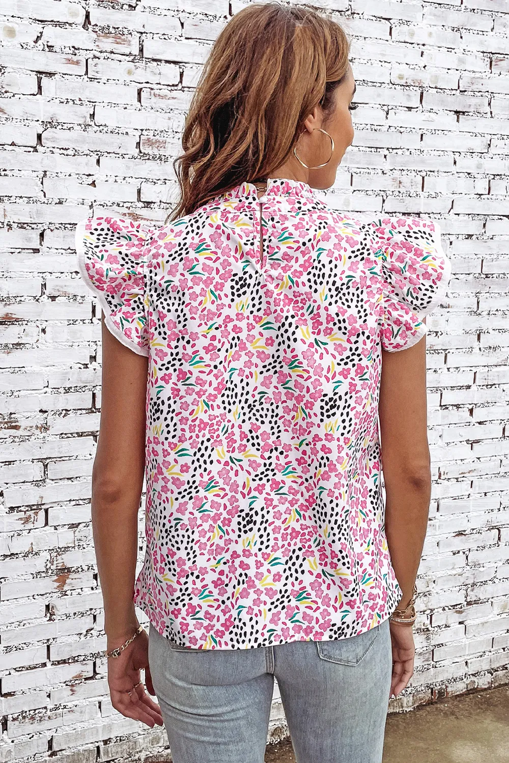 Floral Mock Neck Short Sleeve Blouse, image 5