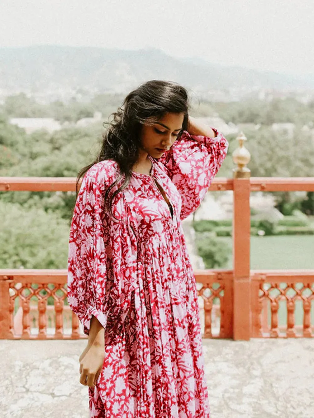 Floral Tie Neck Lantern Sleeve Dress, image 11
