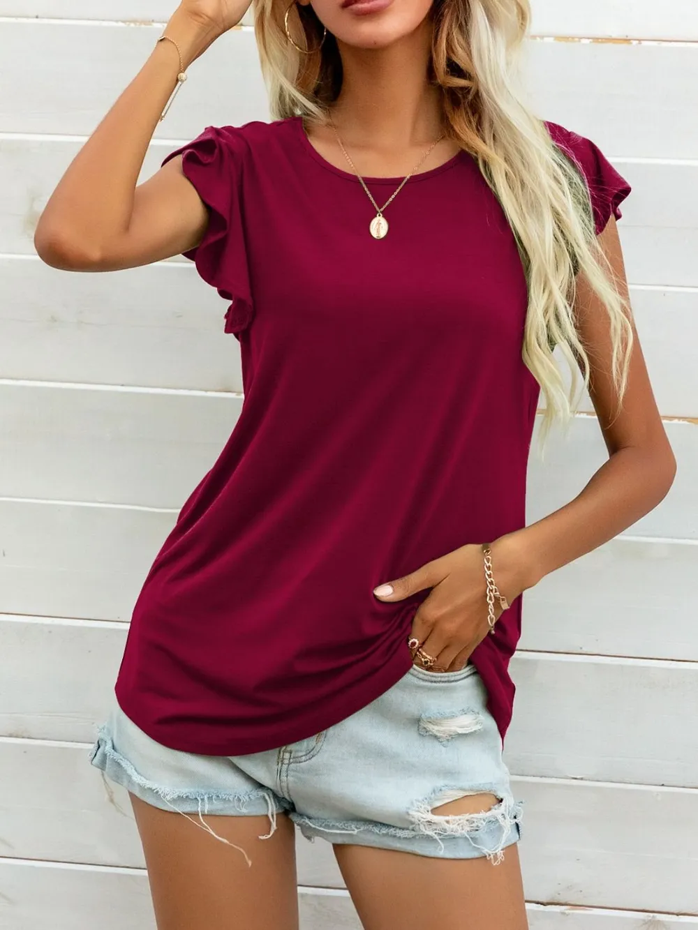 Round Neck Butterfly Sleeve Top, image 18